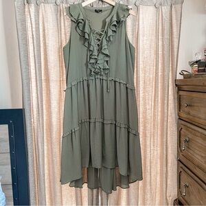 Cupio Olive Green High Low Lace Up Ruffle Midi Dress Size Extra Large